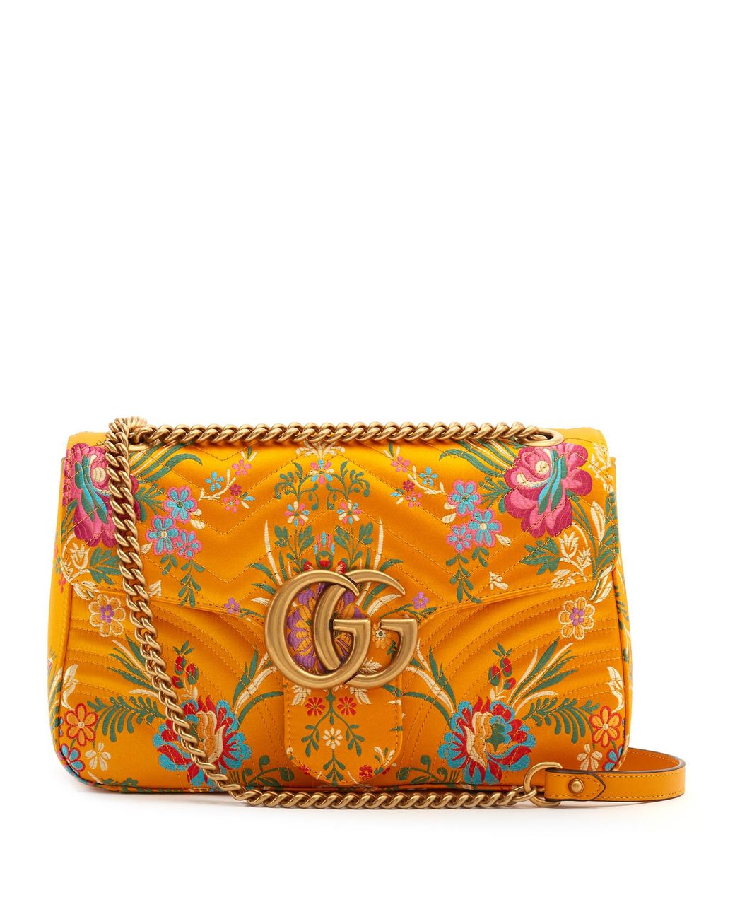 Gucci Gg Marmont Floral jacquard Shoulder Bag in Yellow Lyst